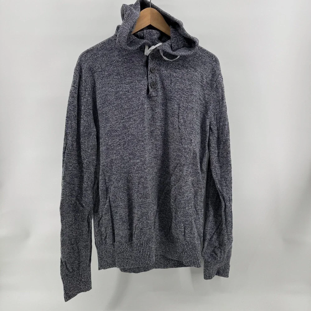 Banana Republic Tall Mens Gray Marled Knit Henley Hoodie Sweater Size L Beach‎